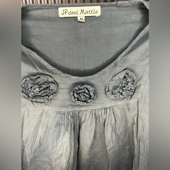 Women’s JP and Mattie Blue Cotton Long Sleeve Designer Tunic Blouse Size Medium - Picture 3 of 4